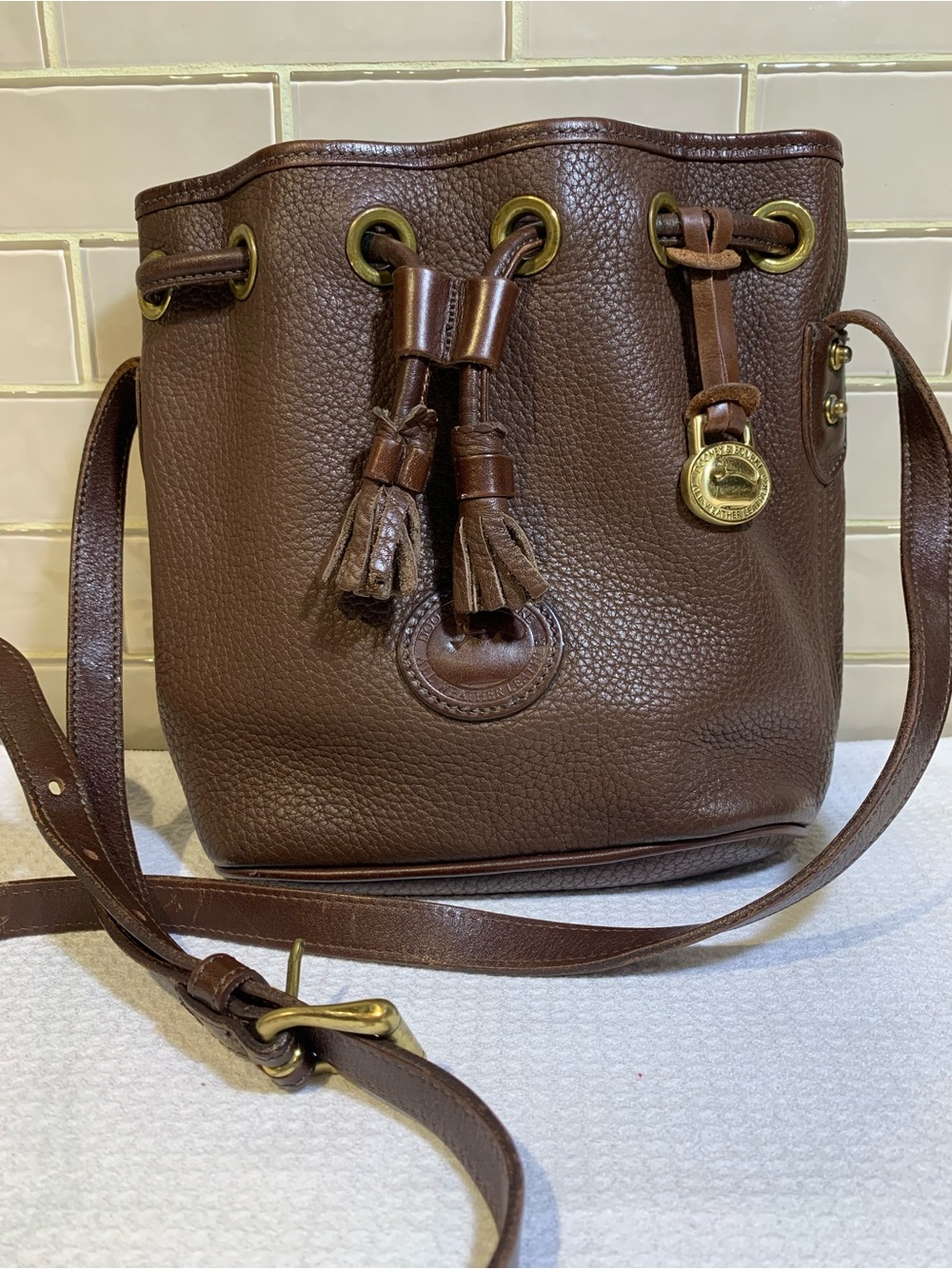 Vintage Dooney & Bourke All-Weather Leather Drawstring Bucket Bag